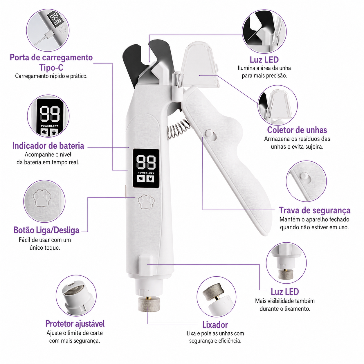 PetTrim™ 2 em 1 (Cortador + Lixador) com LED