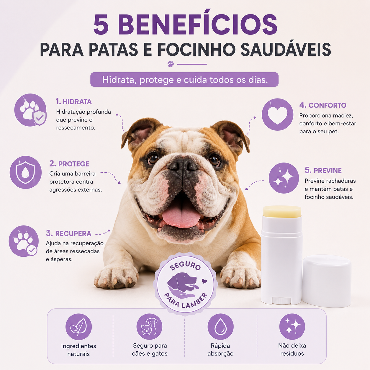Bálsamo Calmante e Hidratante para Patas Rachadas – Cera Natural PetCare