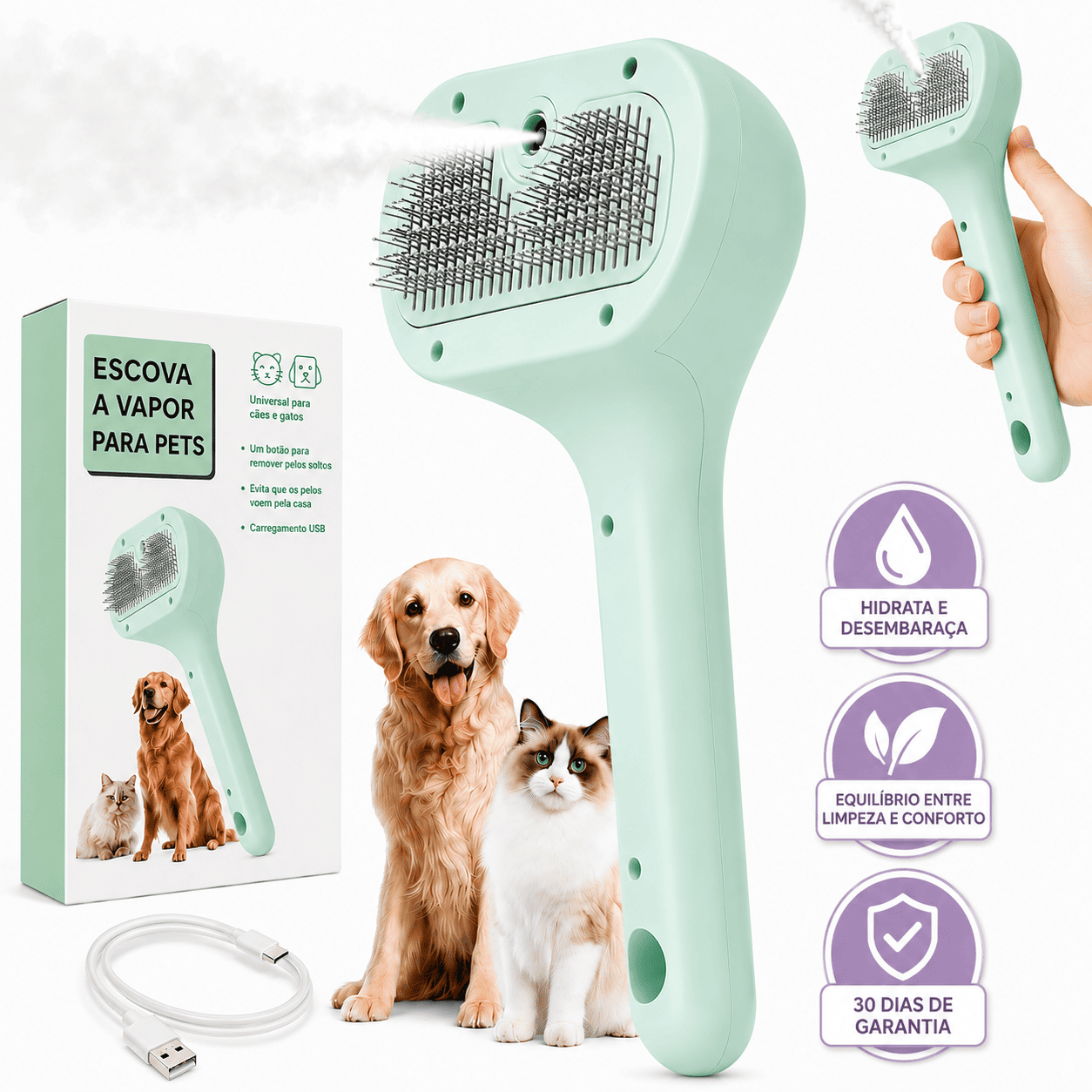 PetVap™ – Escova que Remove Pelos e Hidrata, Deixando os Pelos Sedosos e Brilhante