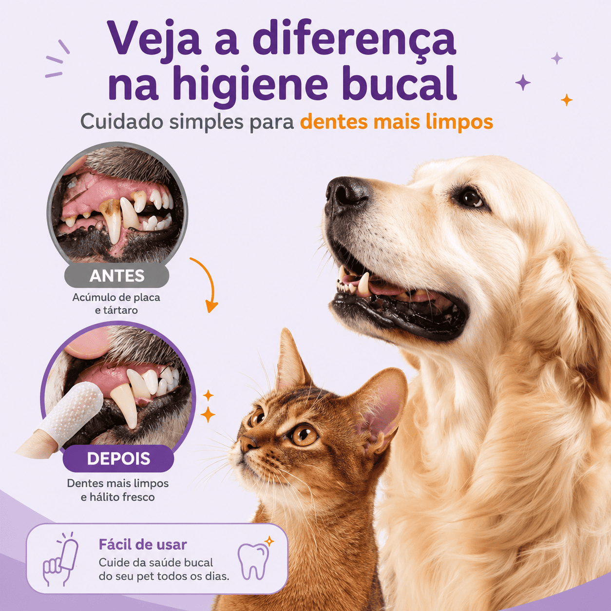 Lenços de limpeza odontológico para pets - Desenvolvido para pets que odeiam escova