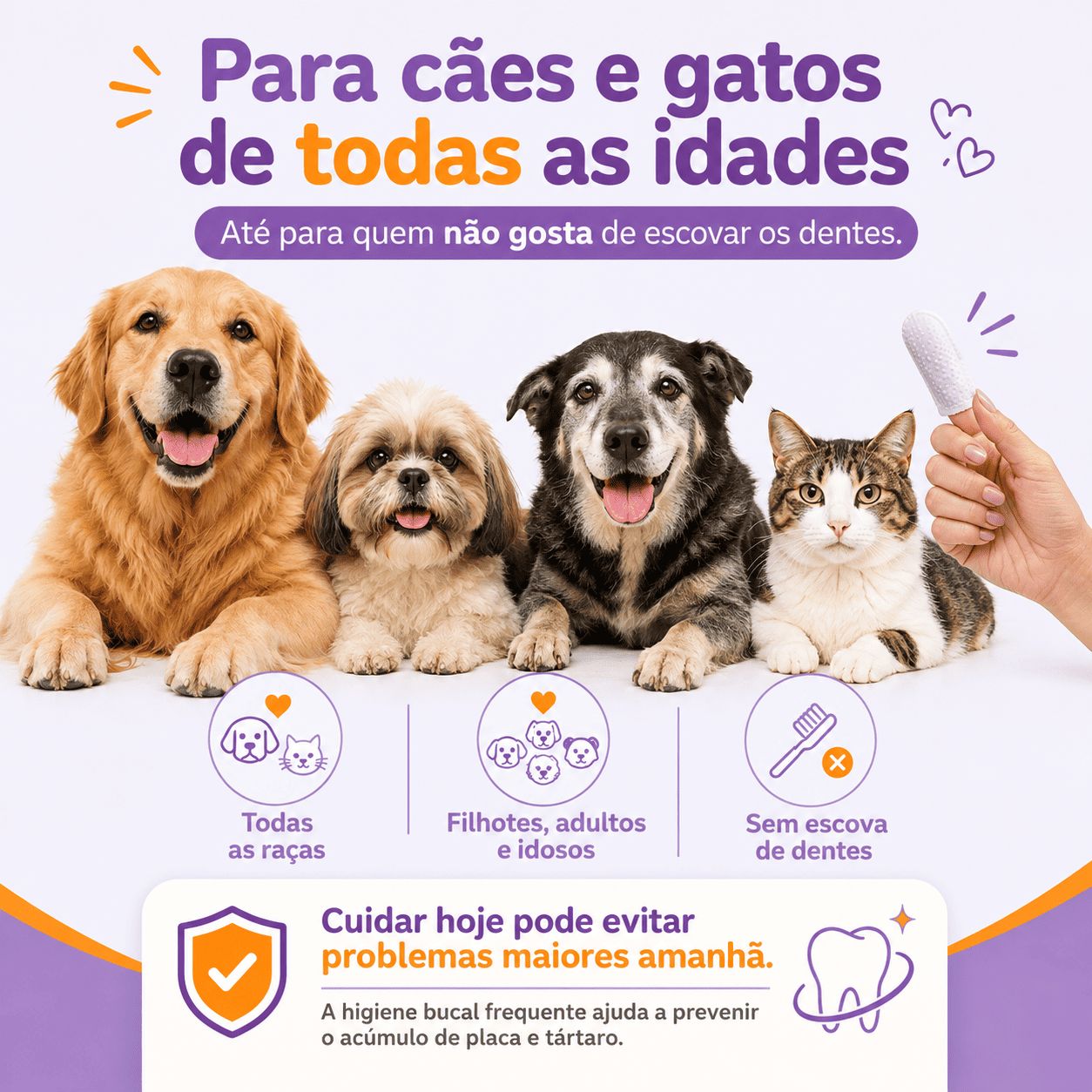 Lenços de limpeza odontológico para pets - Desenvolvido para pets que odeiam escova