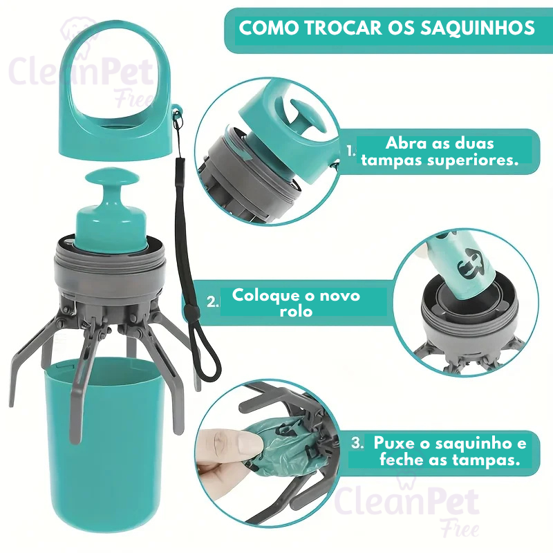 Coletor de Fezes Portátil Higiênico 3 em 1 para Passeios com Pets - CleanPick™