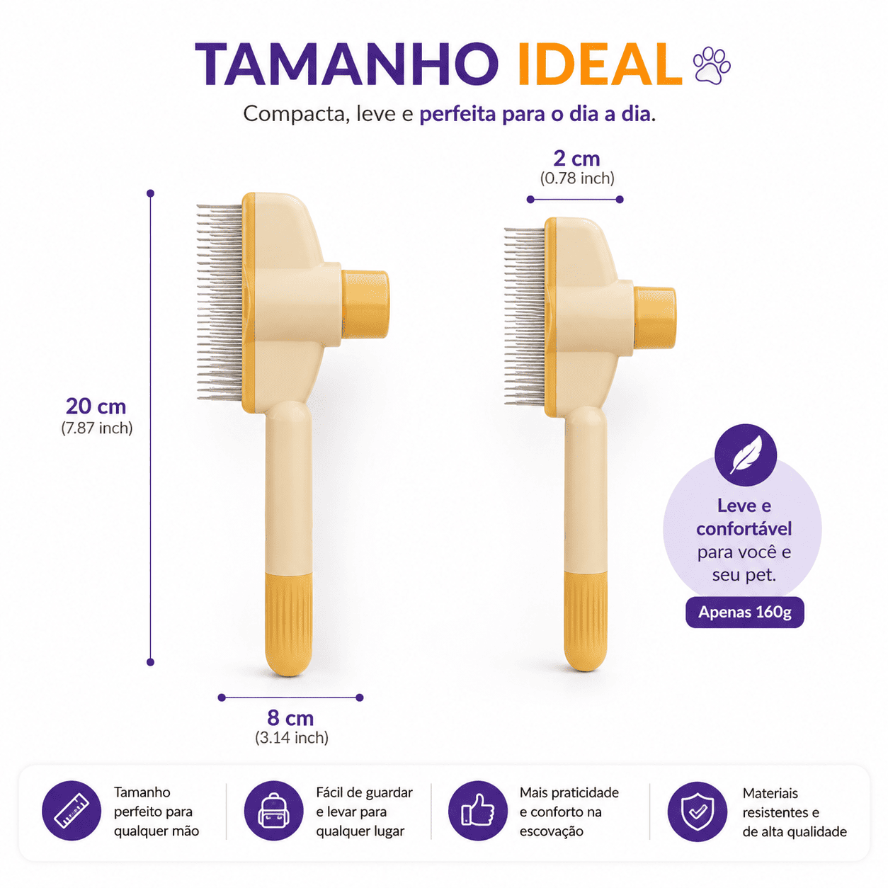 Escova Removedora de Pelos para Cães e Gatos com Autolimpeza — Ideal para Pelos Curtos e Grossos