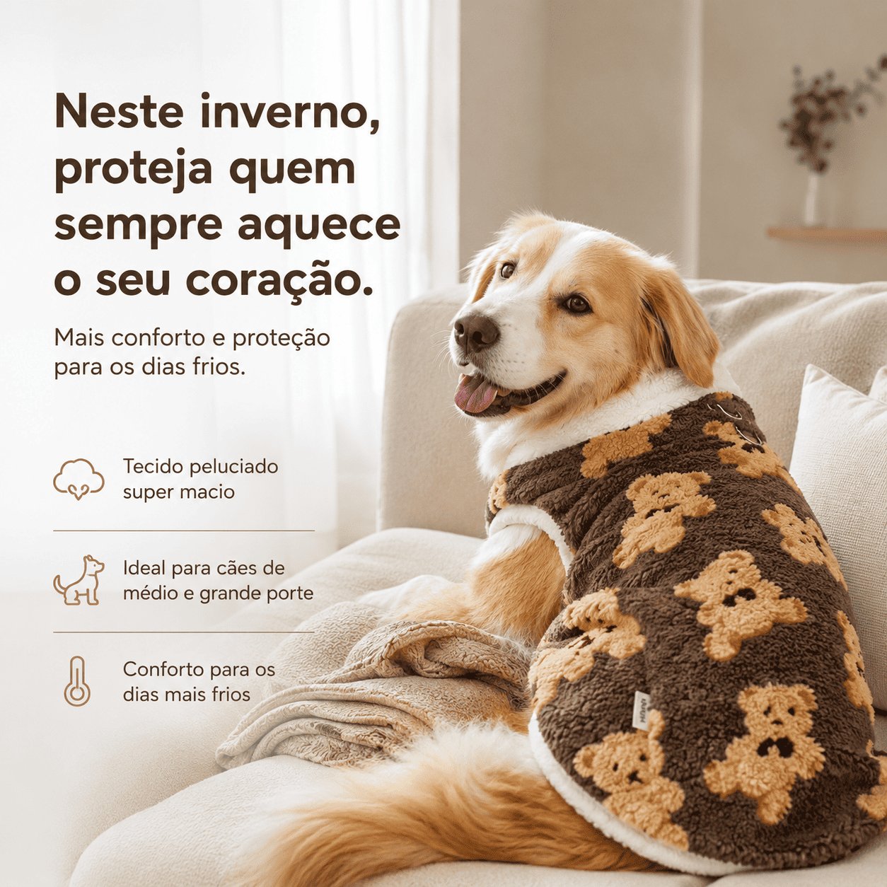 Casaco Peluciado para Cães Médios e Grandes | Roupa de Inverno Quentinha e Confortável