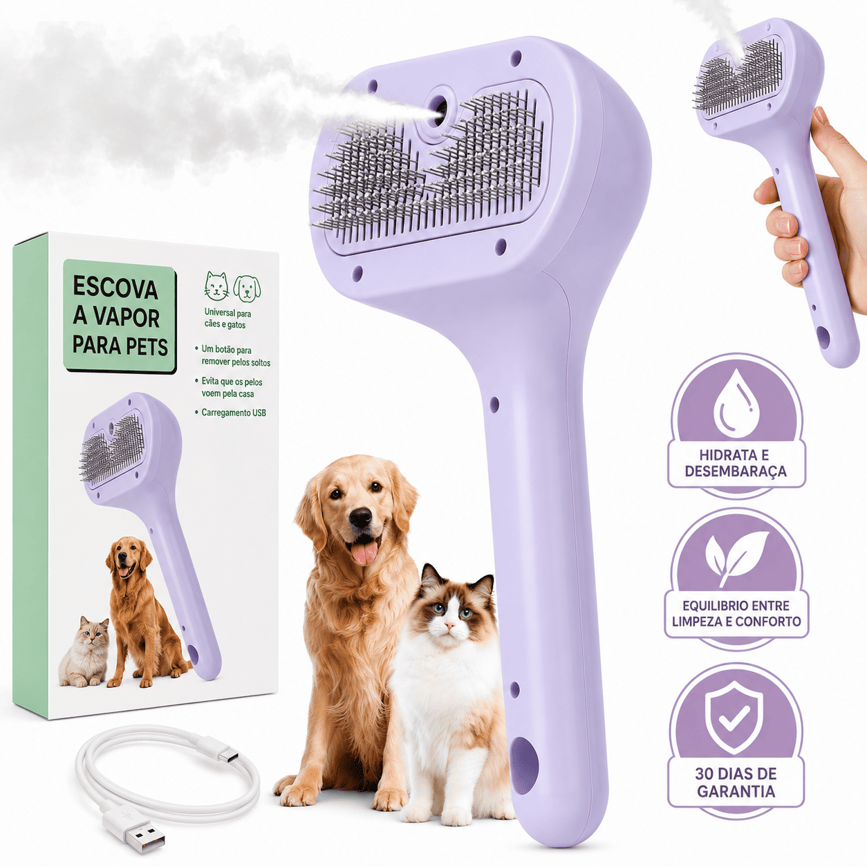PetVap™ – Escova que Remove Pelos e Hidrata, Deixando os Pelos Sedosos e Brilhante