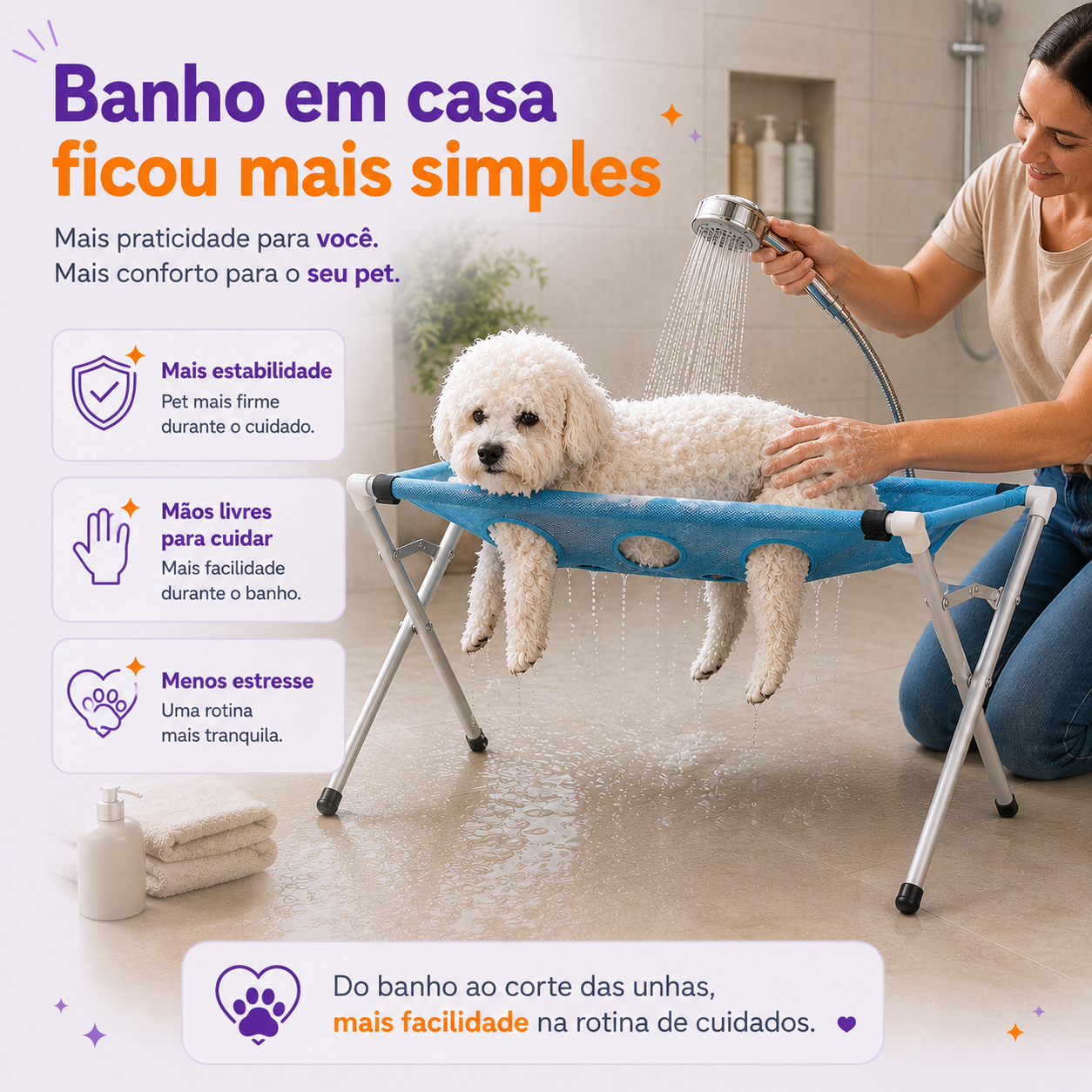 PetFix - Suporte multifuncional para Banho, Tosa e Corte de Unha em Cães e Gatos
