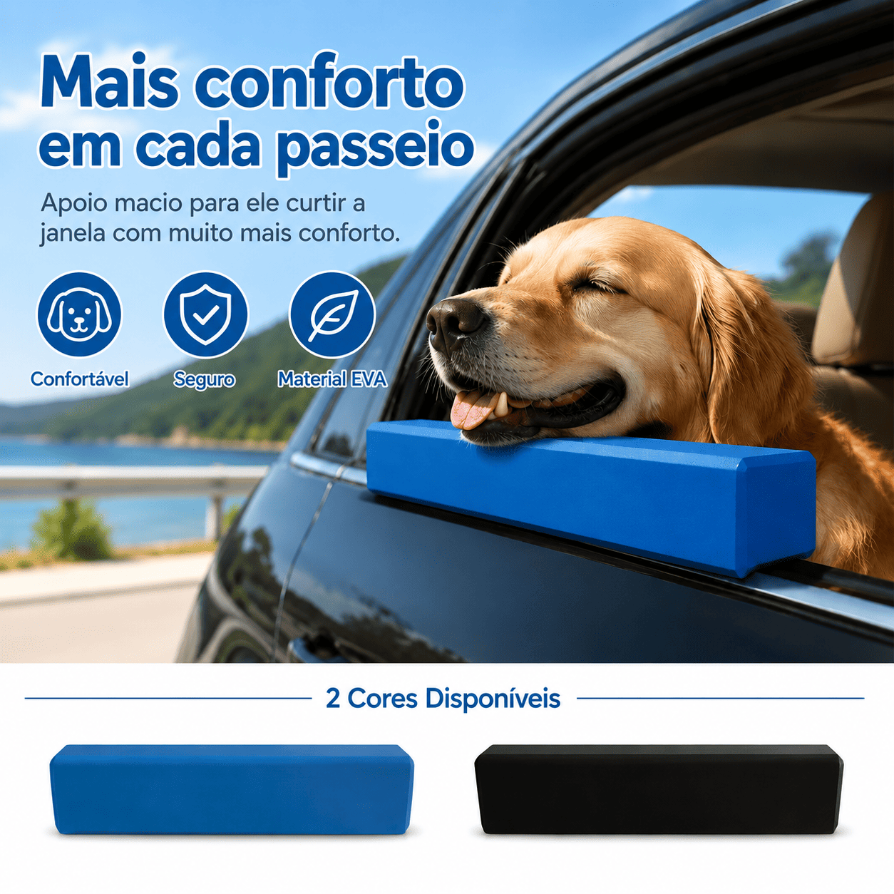 Apoio de Janela para Cães em Viagens de Carro — Almofada EVA Antiderrapante e Impermeável