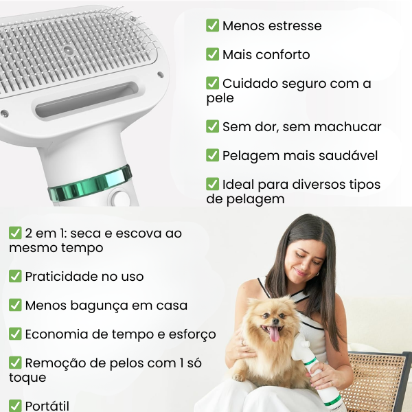 Escova Secadora 2 em 1 para Pets PeloSec – Seca e Desembaraça com Conforto e Segurança