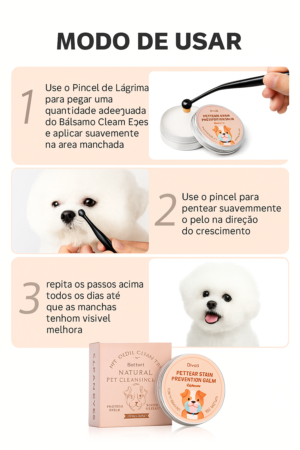 Clean Eyes™ – Solução Natural contra a Lágrima Ácida em Pets - Grátis pincel de aplicação!