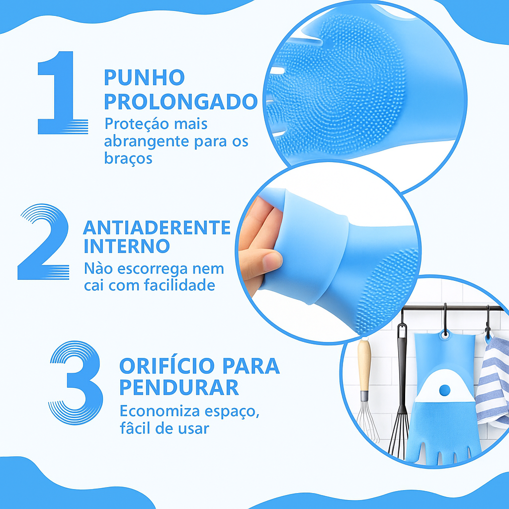 Luva de silicone com cerdas macias para banho em pets