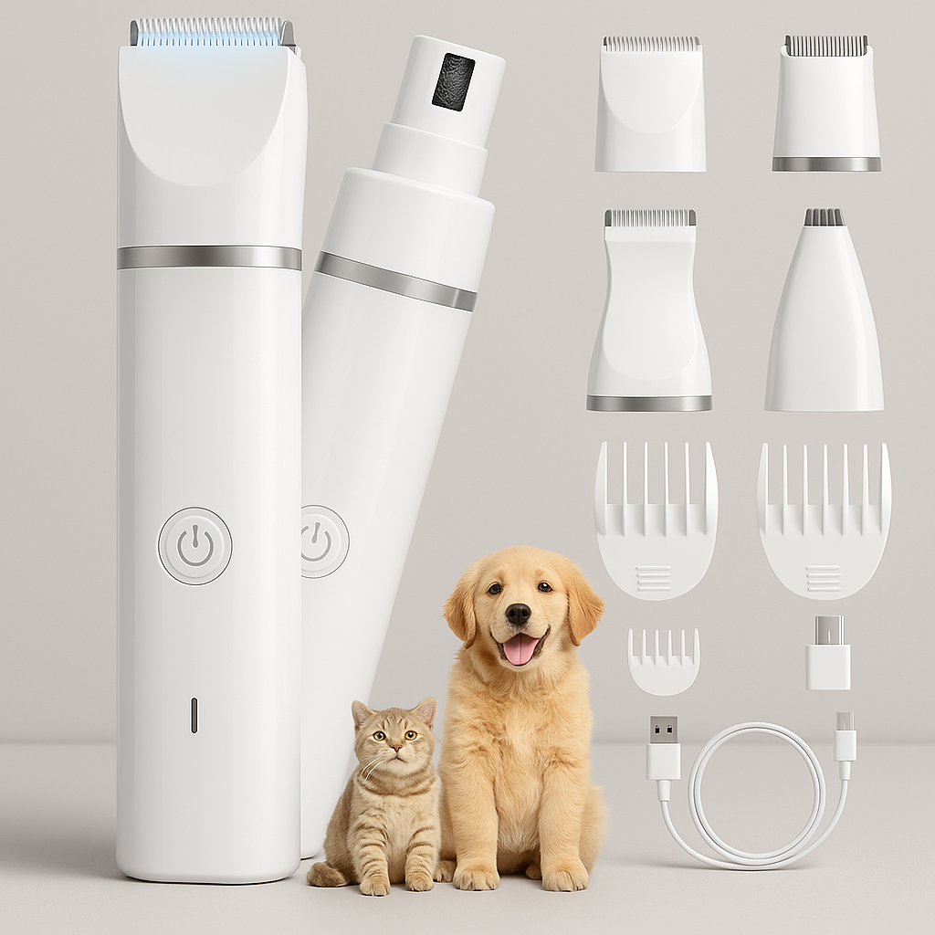 Aparador profissional 4 em 1 para tosa de pets – corte preciso, lixamento suave e sem risco de ferimentos
