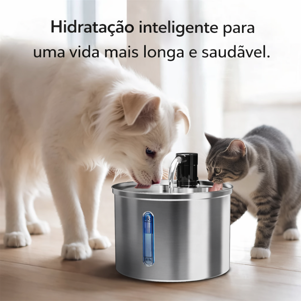 Bebedouro inteligente com tecnologia AeroFlow™ : Água Viva e Purificada 24h.