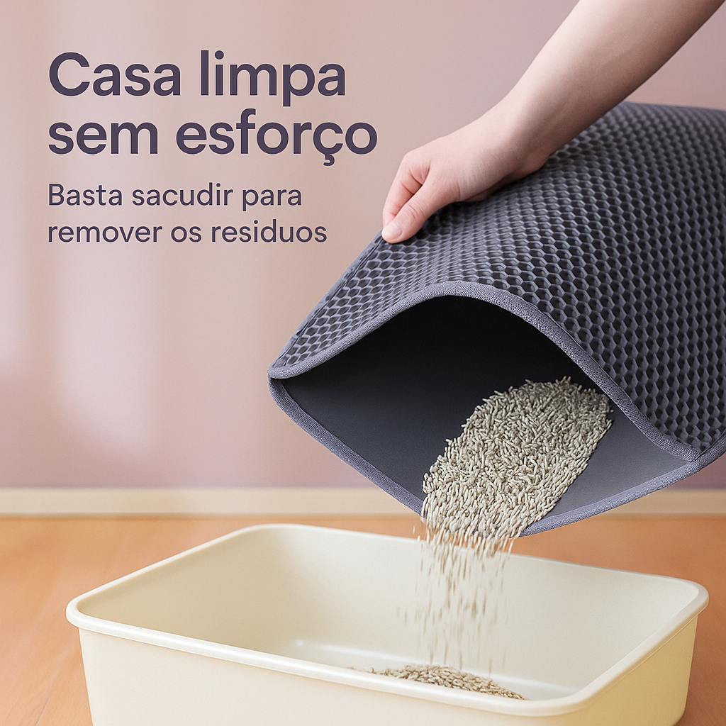 Tapete CleanStep™ – Proteção Elegante para a Área de Higiene do Seu Gato