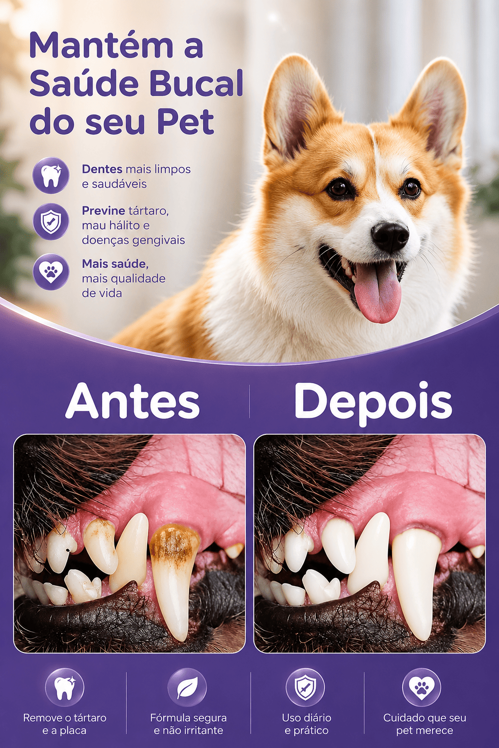 Caneta Dental para Pets Limpa dentes amarelados, previne o tártaro e elimina o mau hálito