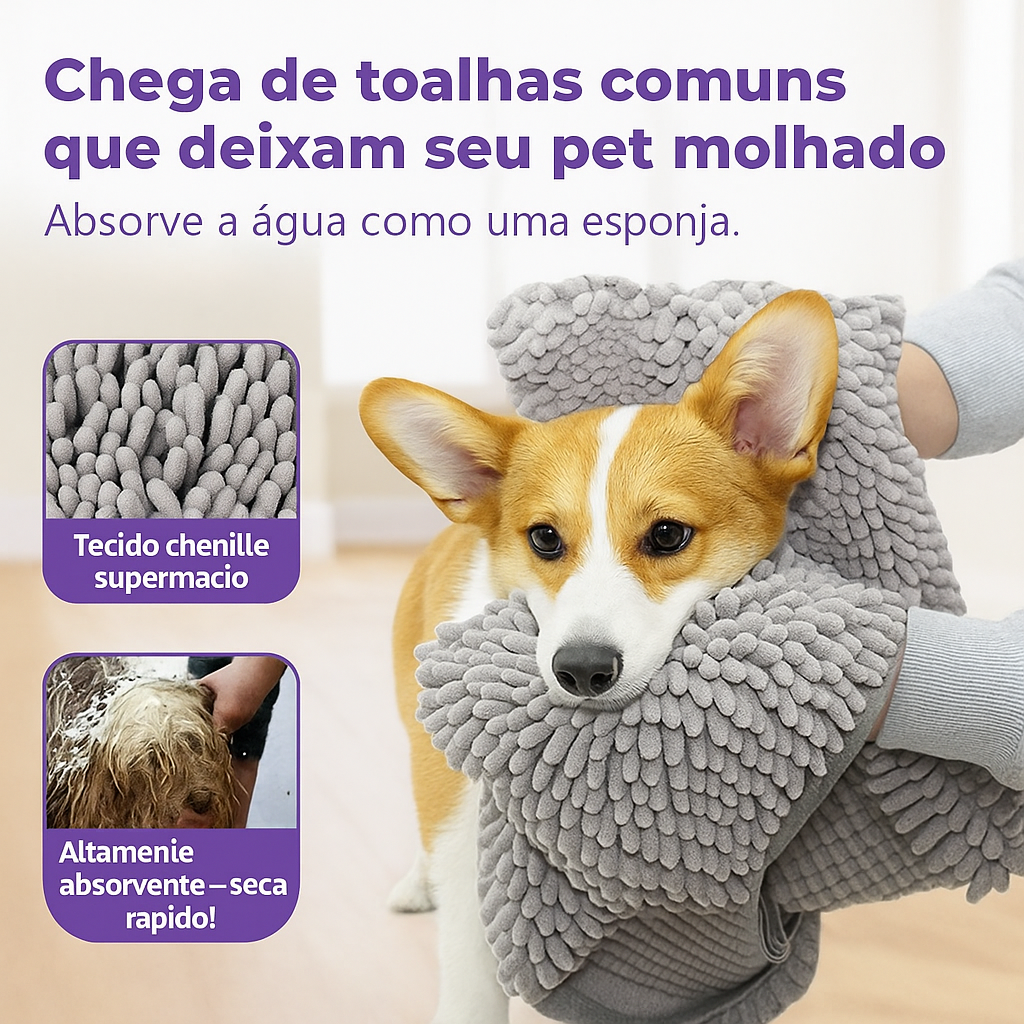 Toalha de Banho para Pets – Secagem Rápida, macia e de Alta Absorção