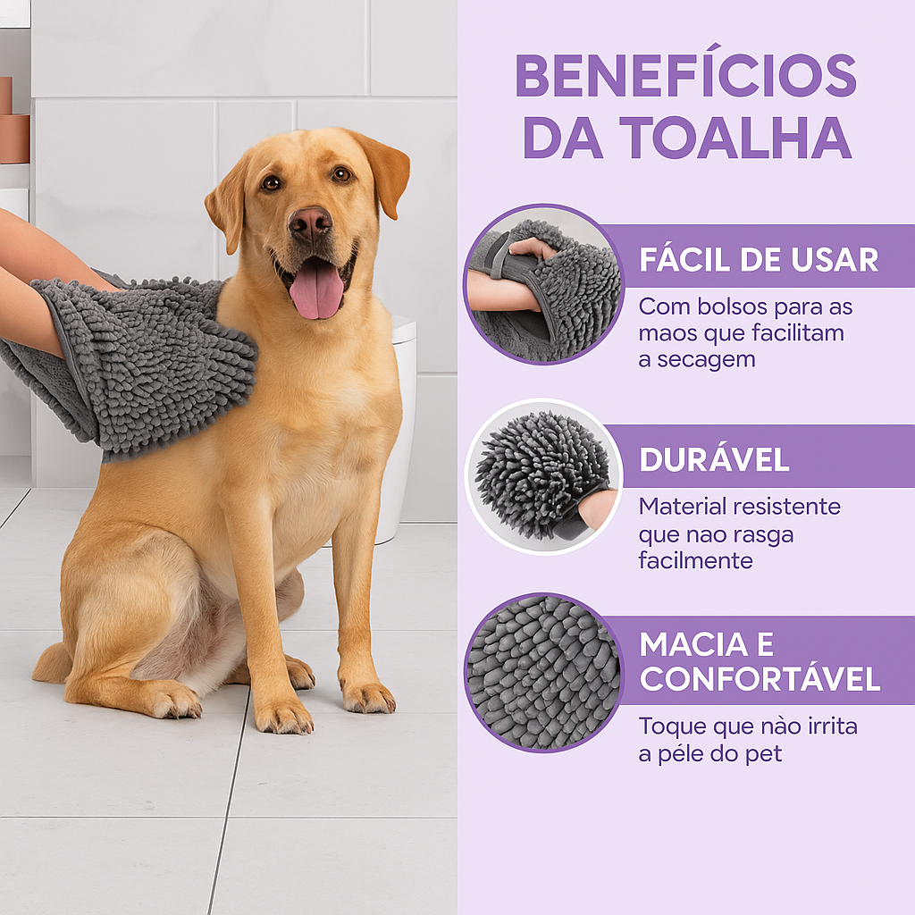 Toalha de Banho para Pets – Secagem Rápida, macia e de Alta Absorção