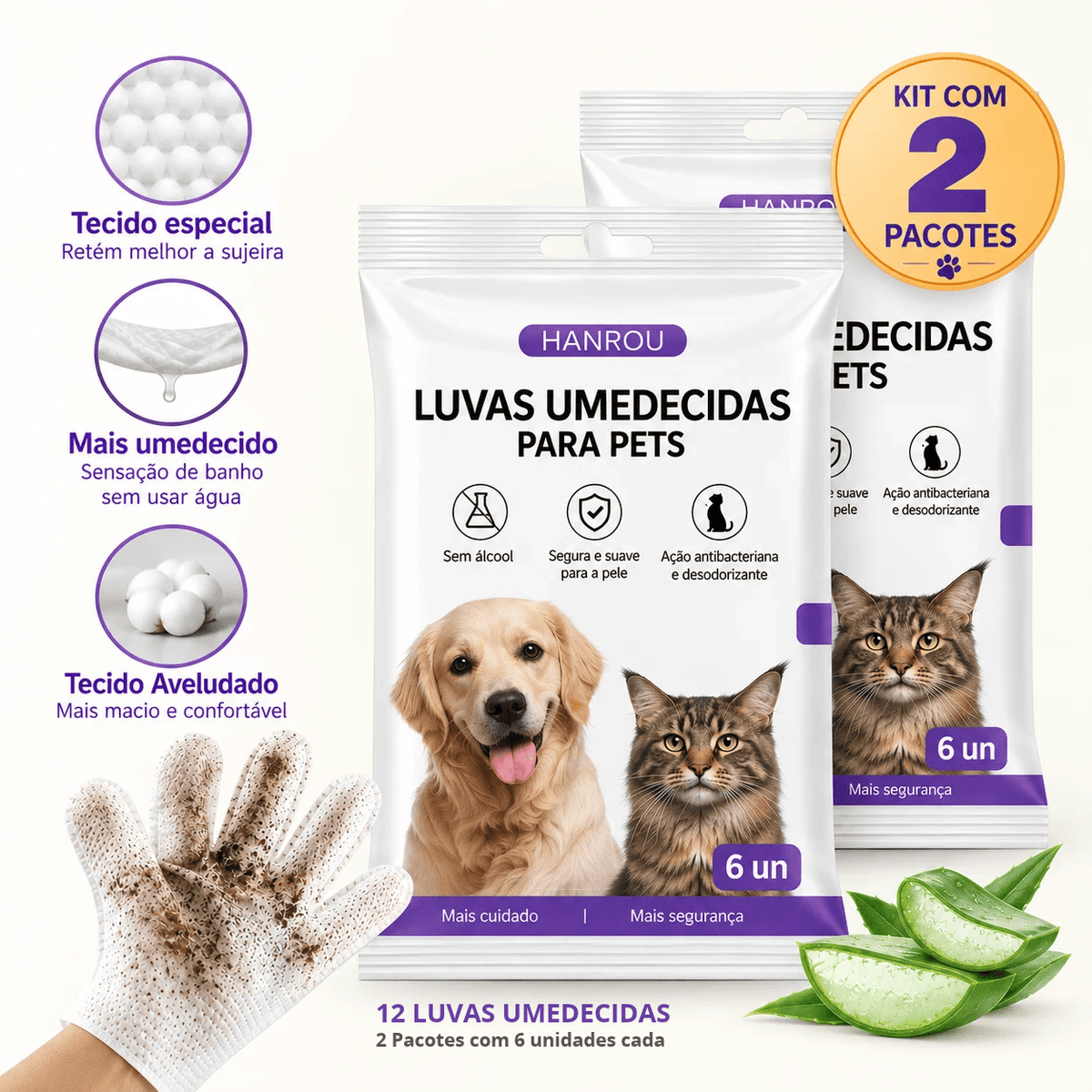 Luva Umedecida Pet Banho sem Água - Limpa, Hidrata e Protege
