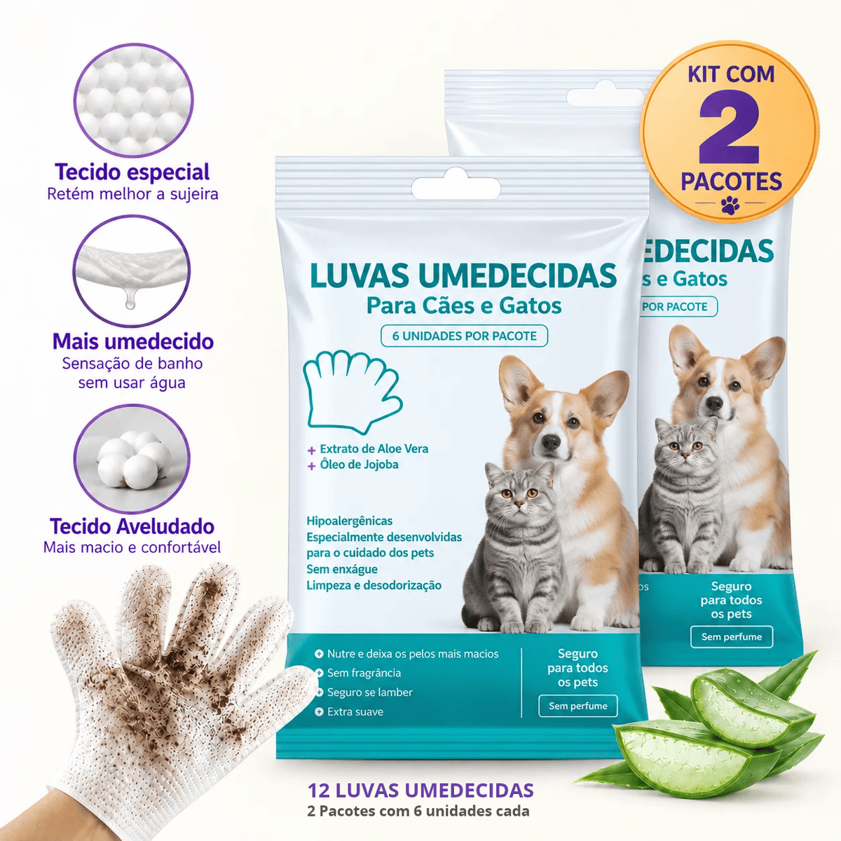 Luva Umedecida Pet Banho sem Água - Limpa, Hidrata e Protege