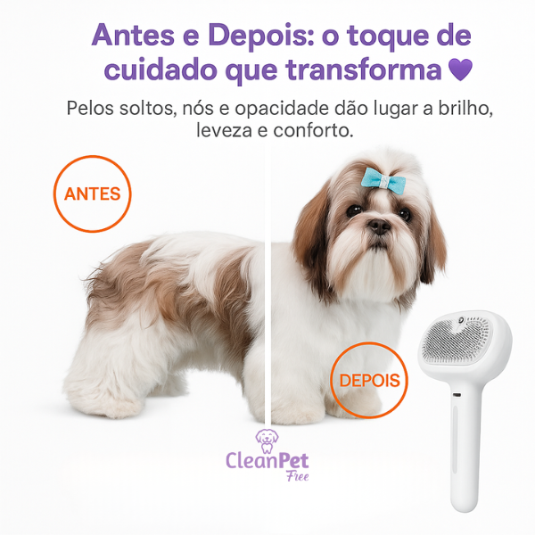 PetVap™ – Escova que Remove Pelos e Hidrata, Deixando os Pelos Sedosos e Brilhante