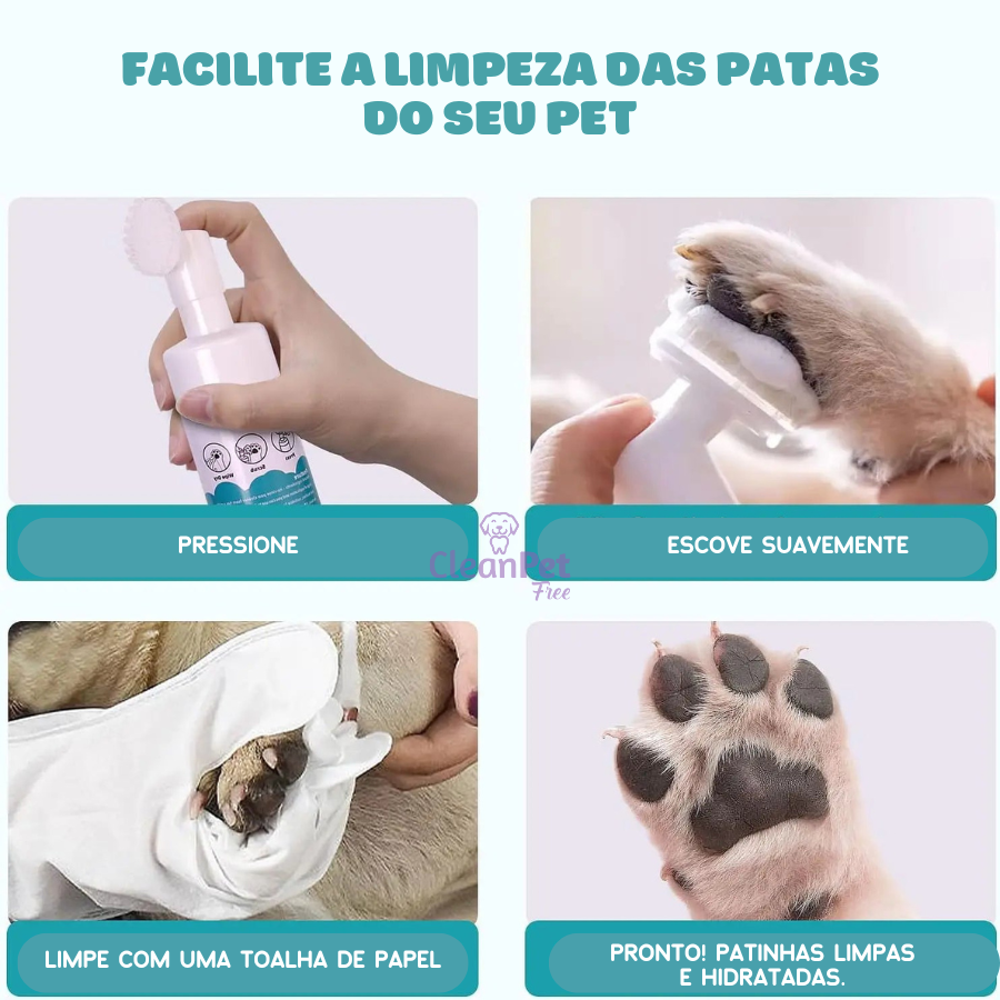 Mousse de Limpeza para Patas Sem Enxágue para Cães e Gatos