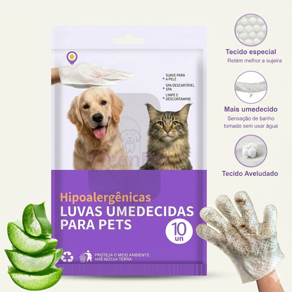 Luva Umedecida Pet Banho sem Água - Limpa, Hidrata e Protege