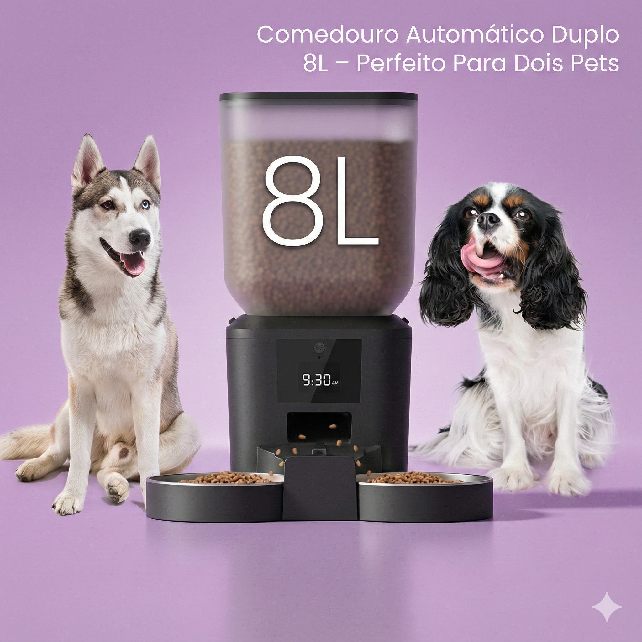 Comedouro Automático Duplo 8L para Cães e Gatos – Alimentação Programada, Porções Iguais e Tecnologia Anti-Entupimento