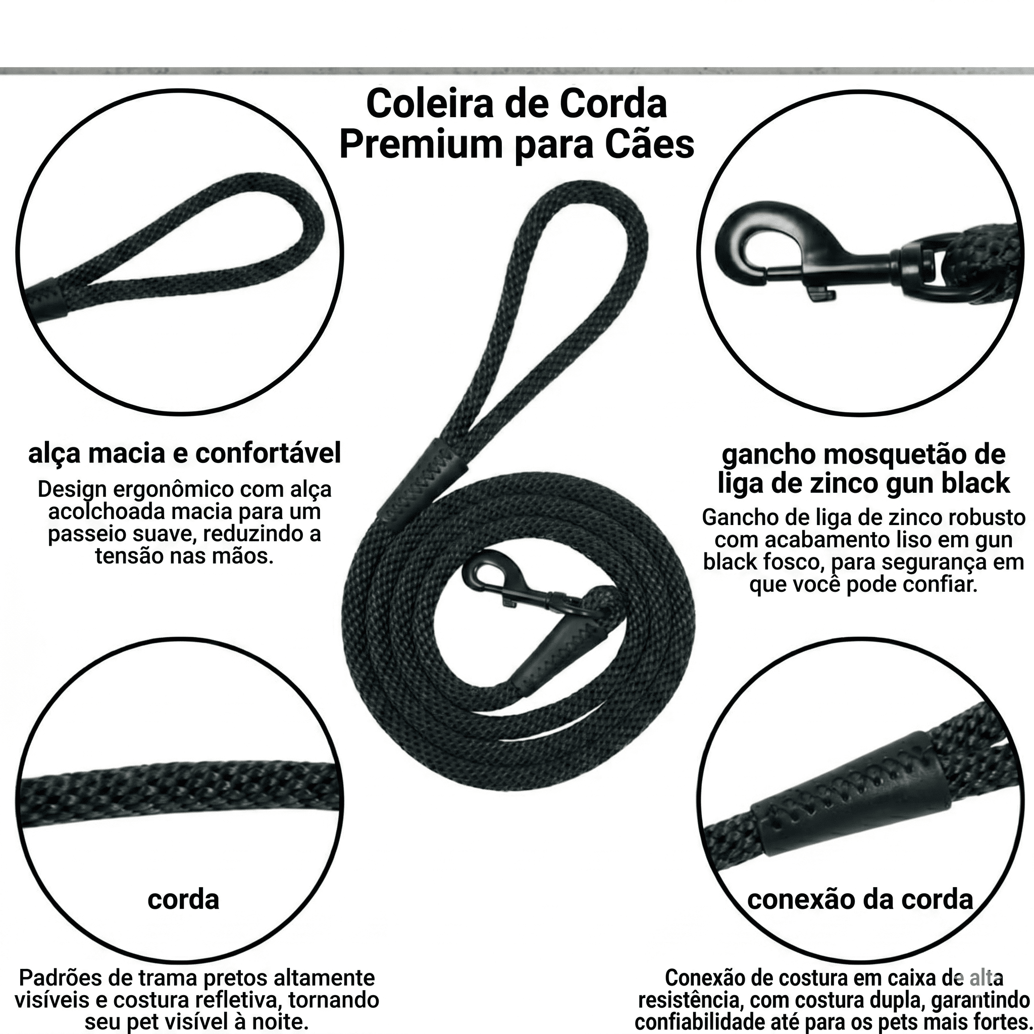 Guia de Corda Premium Para Cães de Grande, Médio e Pequeno Porte
