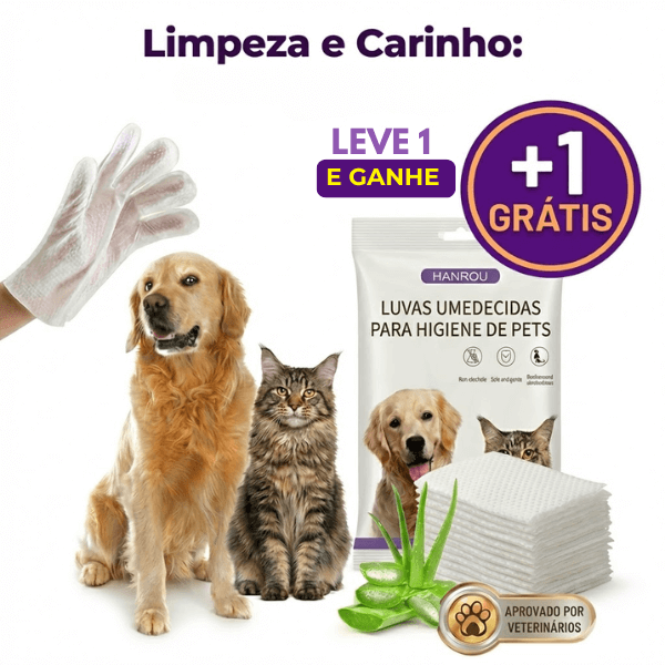 Luva Umedecida Pet Banho sem Água - Limpa, Hidrata e Protege - [Dobro de Pacotes Grátis]
