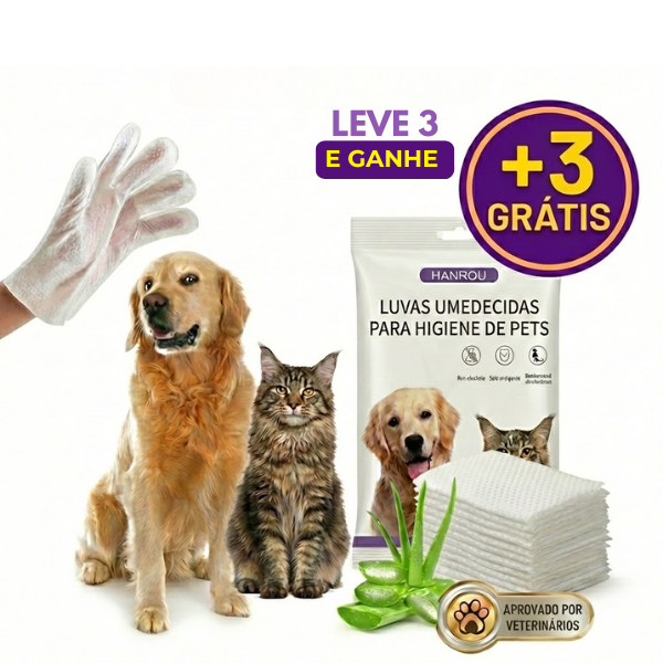 Luva Umedecida Pet Banho sem Água - Limpa, Hidrata e Protege - [Dobro de Pacotes Grátis]