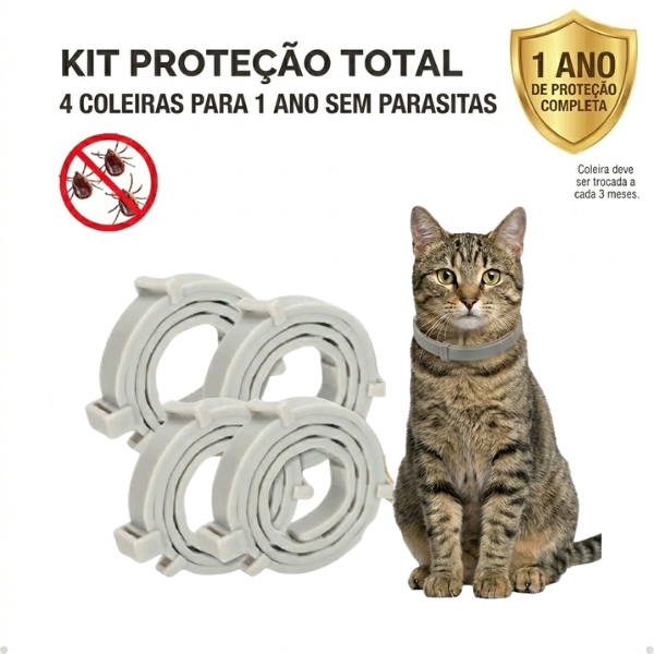 Kit 4 Coleiras Naturais contra Pulgas e Carrapatos - 1 Ano de Proteção