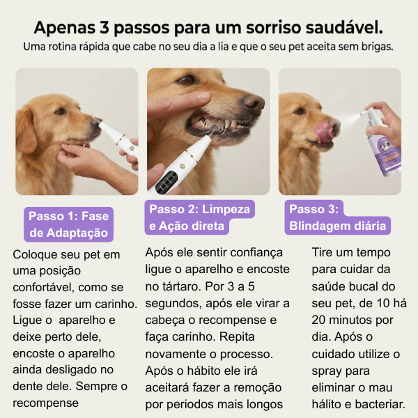 Spray bucal pet + Ultrassônico SmilePet: A solução completa contra mau hálito e tártaro dos pet