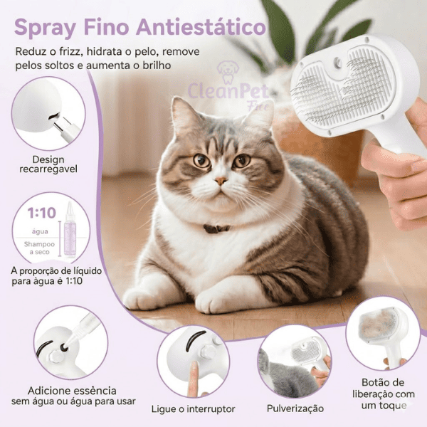 PetVap™ – Escova que Remove Pelos e Hidrata, Deixando os Pelos Sedosos e Brilhante
