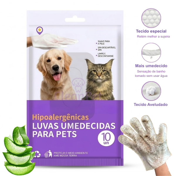 Luvas Umedecidas de Banho a Seco CleanPet™ – Hipoalergênico e Antibactericida