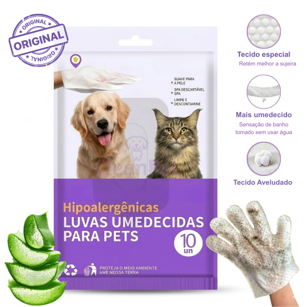 Luvas Umedecidas de Banho a Seco CleanPet™ – Hipoalergênico e Antibactericida