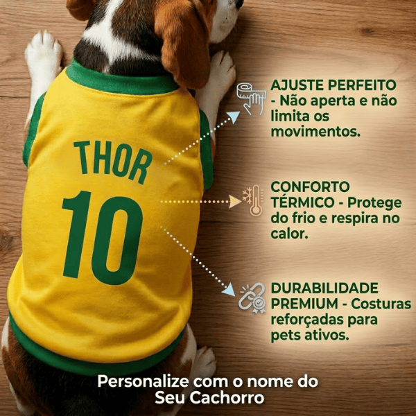 Roupinha Personalizada Brasil com Nome do seu Pet - FANPET™ (Edição Limitada)