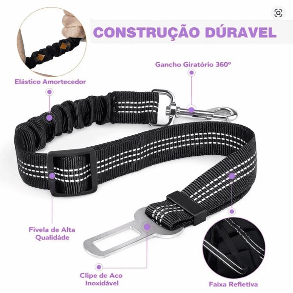 Cinto de Segurança Pet: Proteção Antifuga e Anti-Impacto (Brinde Grátis)