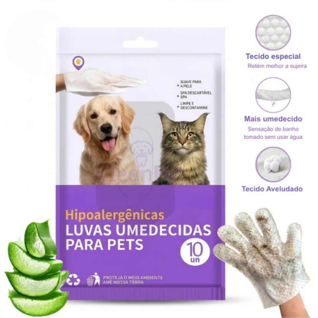 Luva Umedecida Pet Banho sem Água - Limpa, Hidrata e Protege