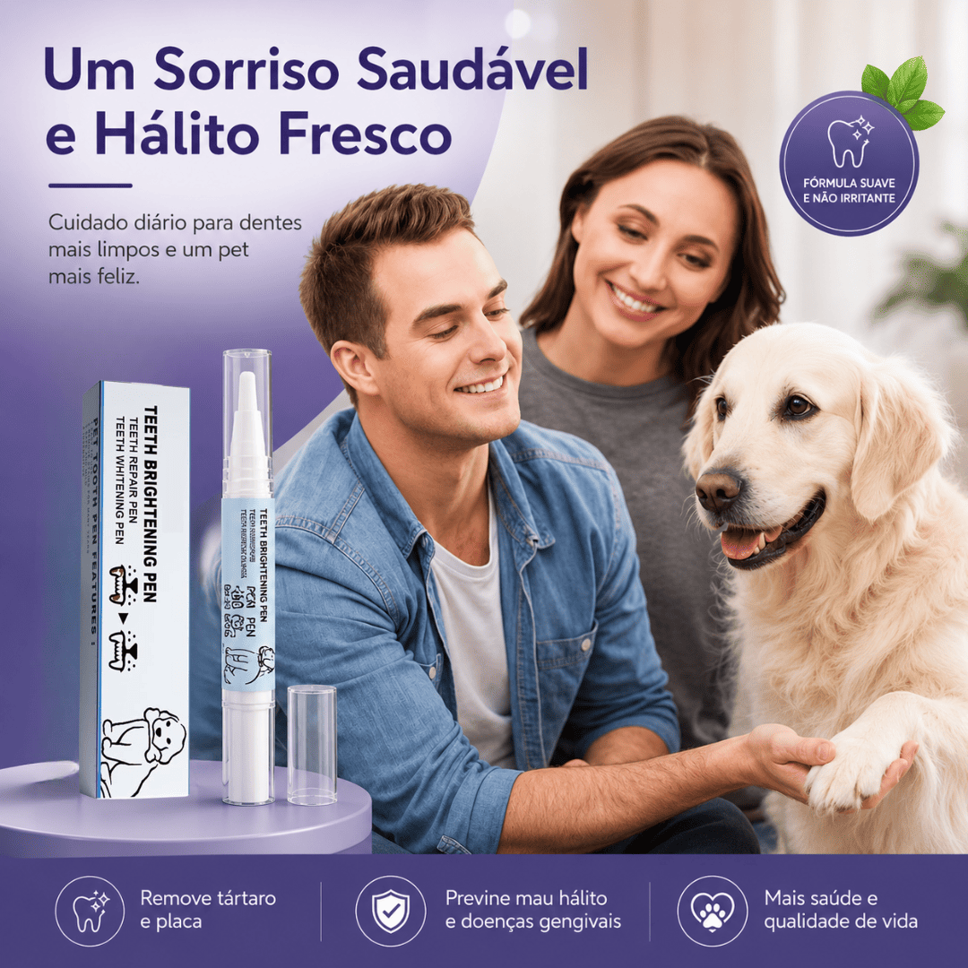 Caneta Dental para Pets Limpa dentes amarelados, previne o tártaro e elimina o mau hálito
