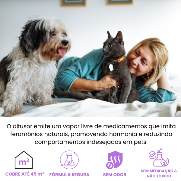 Difusor Calmante para Pets – Reduz Ansiedade e Estresse (+1 Refil Grátis)