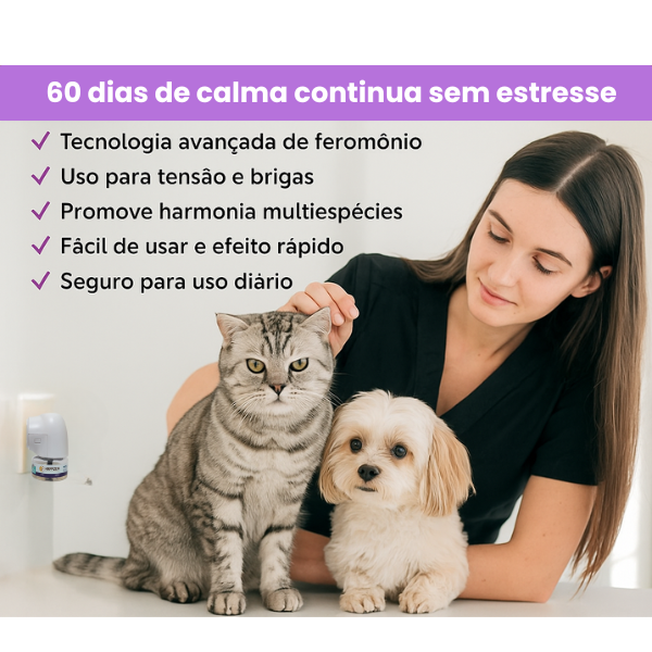 Difusor Calmante para Pets – Reduz Ansiedade e Estresse (+1 Refil Grátis)