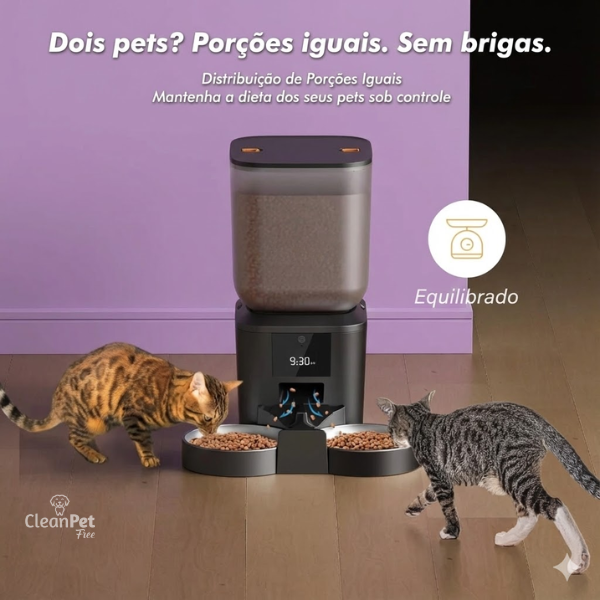 Comedouro Automático Duplo 8L para Cães e Gatos – Alimentação Programada, Porções Iguais e Tecnologia Anti-Entupimento