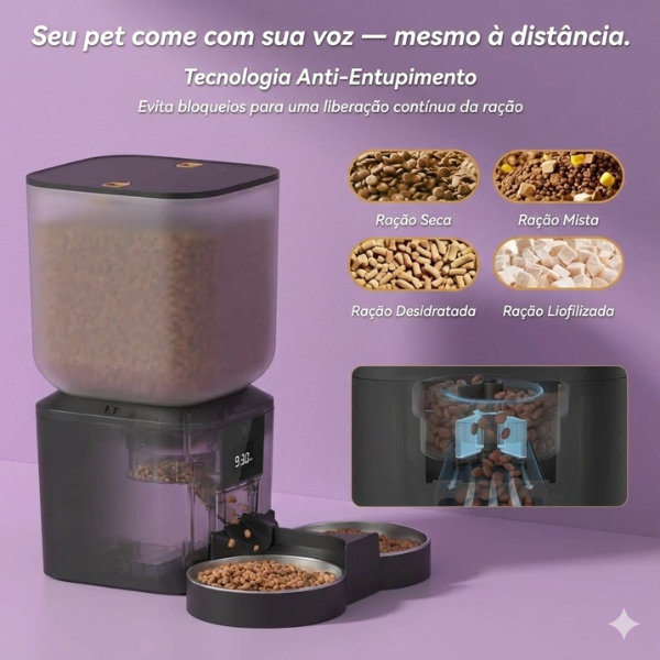 Comedouro Automático Duplo 8L para Cães e Gatos – Alimentação Programada, Porções Iguais e Tecnologia Anti-Entupimento