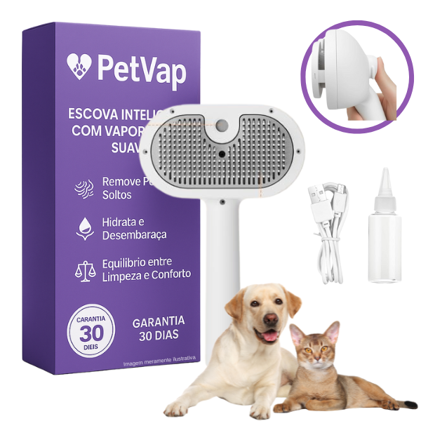 PetVap™ – Escova que Remove Pelos e Hidrata, Deixando os Pelos Sedosos e Brilhante