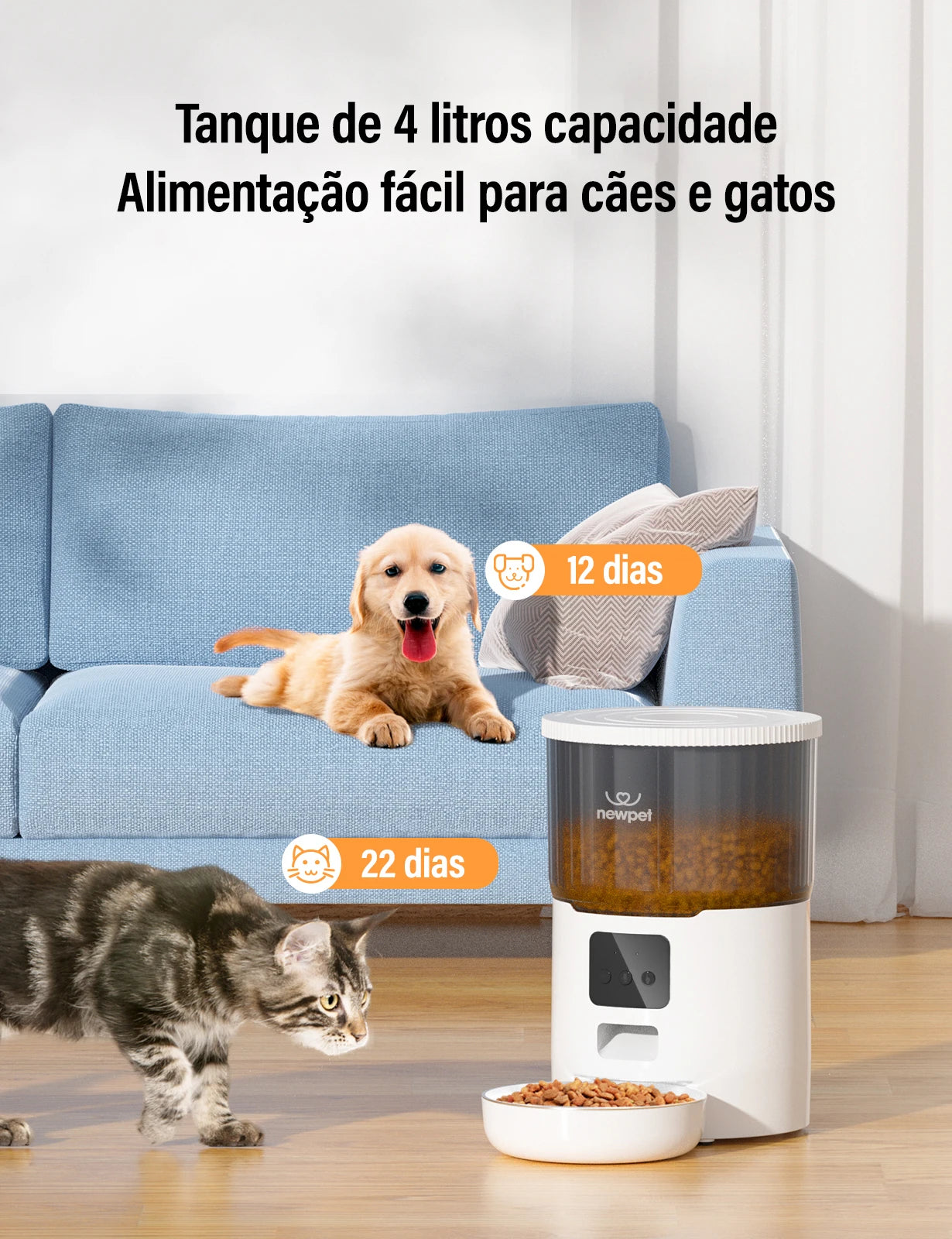 Alimentador Automático para Cães e Gatos com Wi-Fi 4L — Porções Programadas pelo Celular