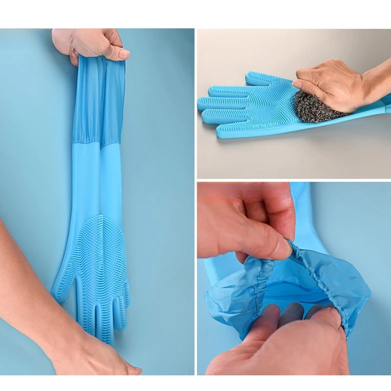 Luva de silicone com cerdas macias para banho em pets