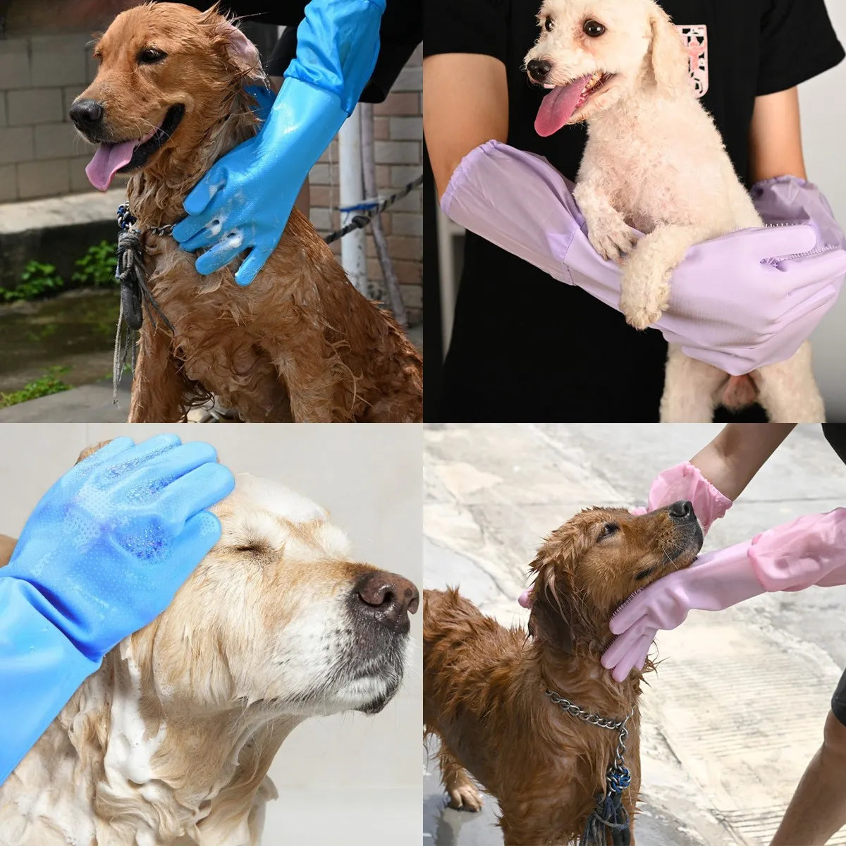 Luva de silicone com cerdas macias para banho em pets