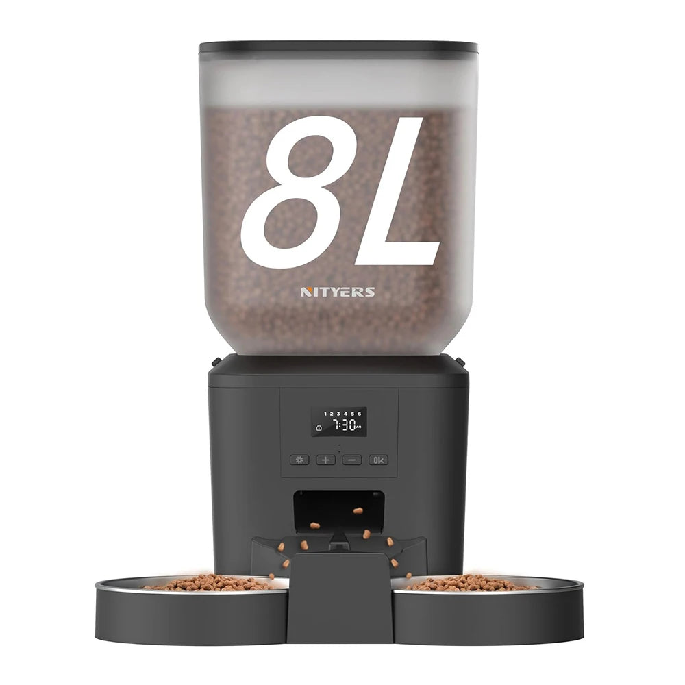 Comedouro Automático Duplo 8L para Cães e Gatos – Alimentação Programada, Porções Iguais e Tecnologia Anti-Entupimento