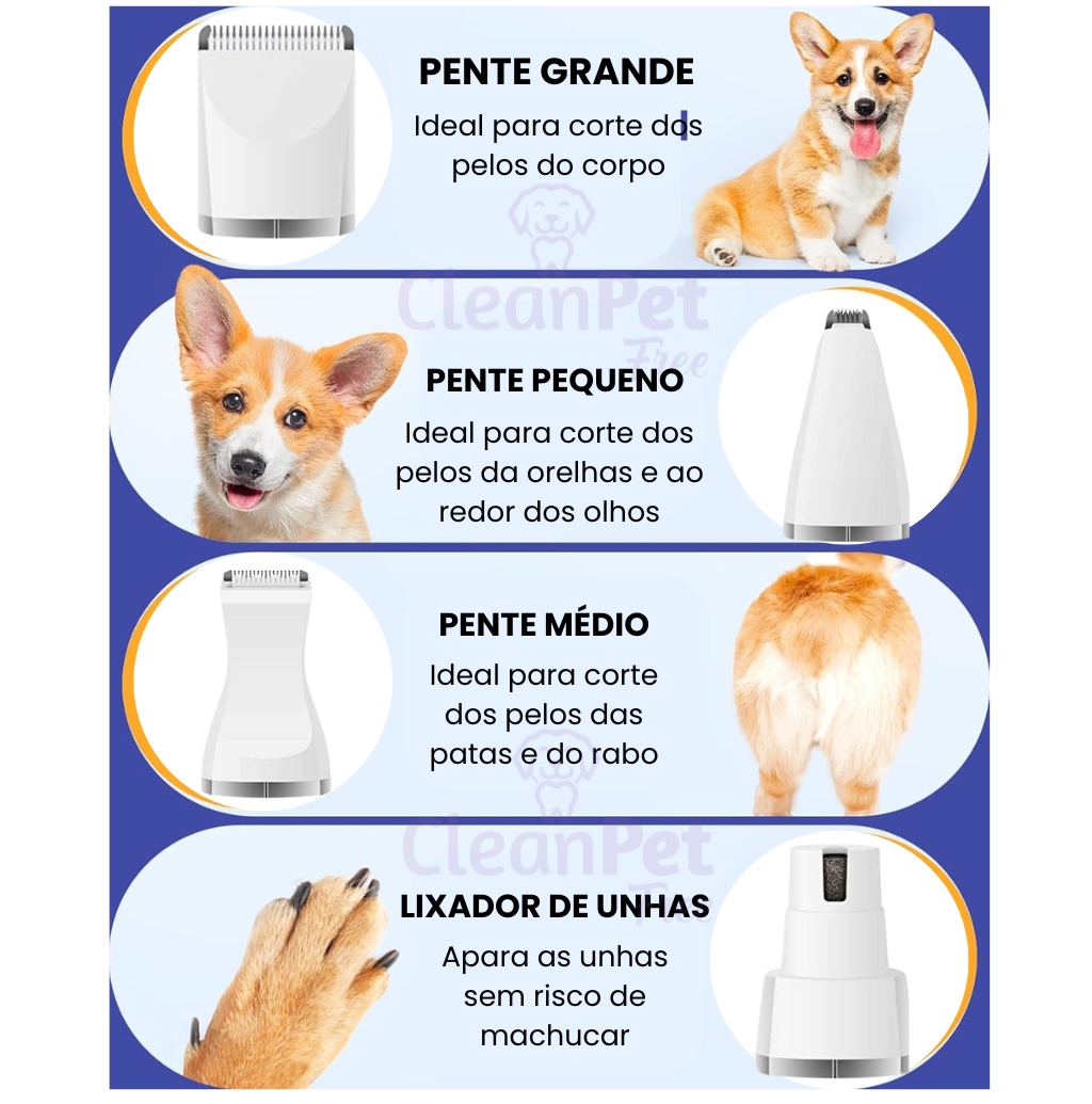 Aparador profissional 4 em 1 para tosa de pets – corte preciso, lixamento suave e sem risco de ferimentos