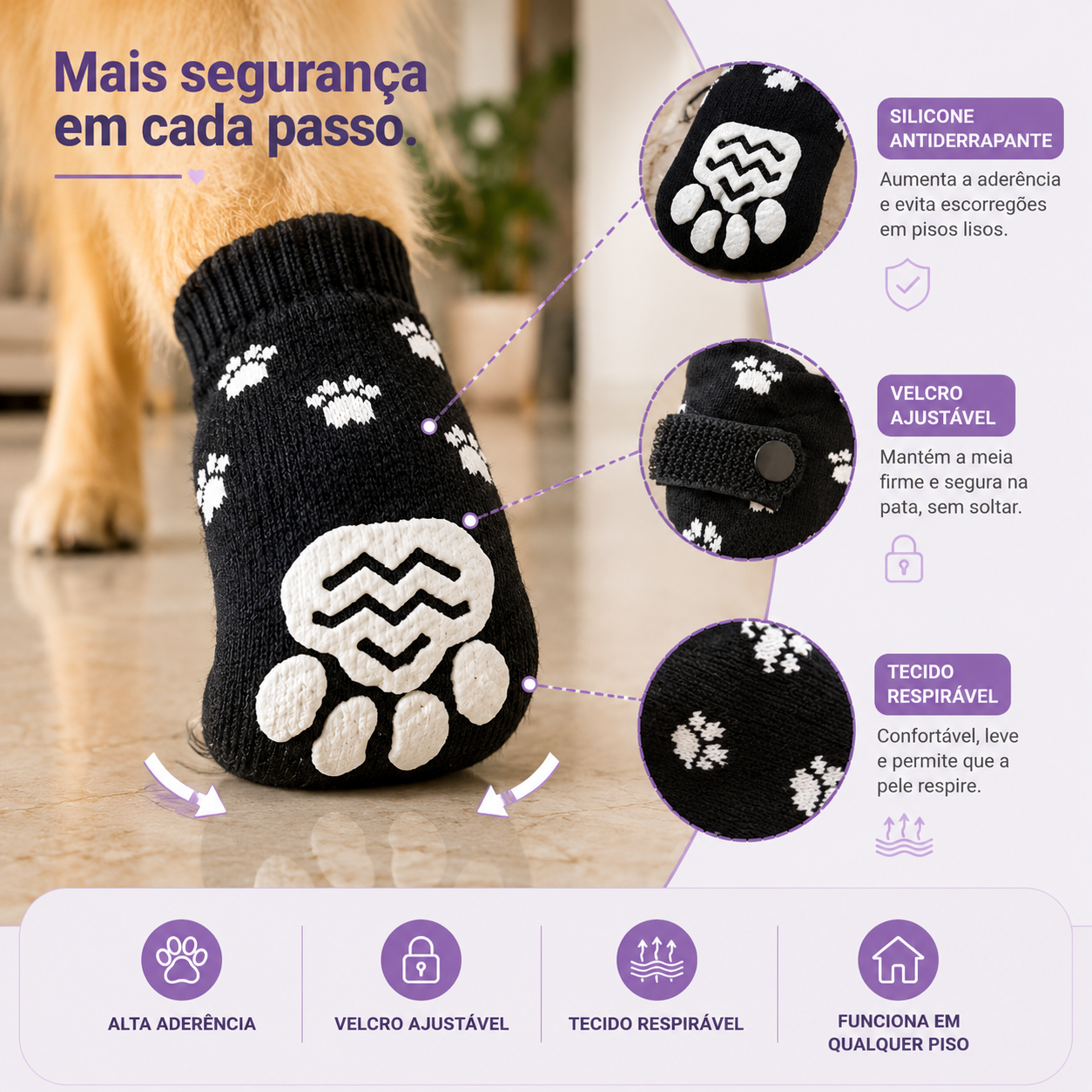 Meia Antiderrapante para Pets - Segurança e Conforto em Pisos Lisos e Escorregadios