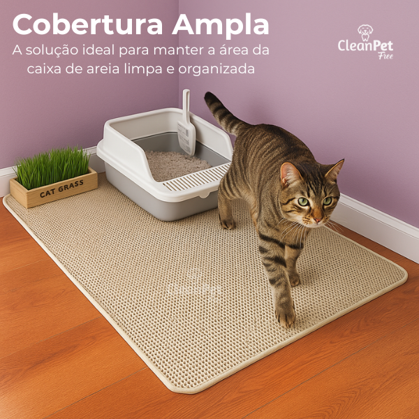 Tapete CleanStep™ – Proteção Elegante para a Área de Higiene do Seu Gato
